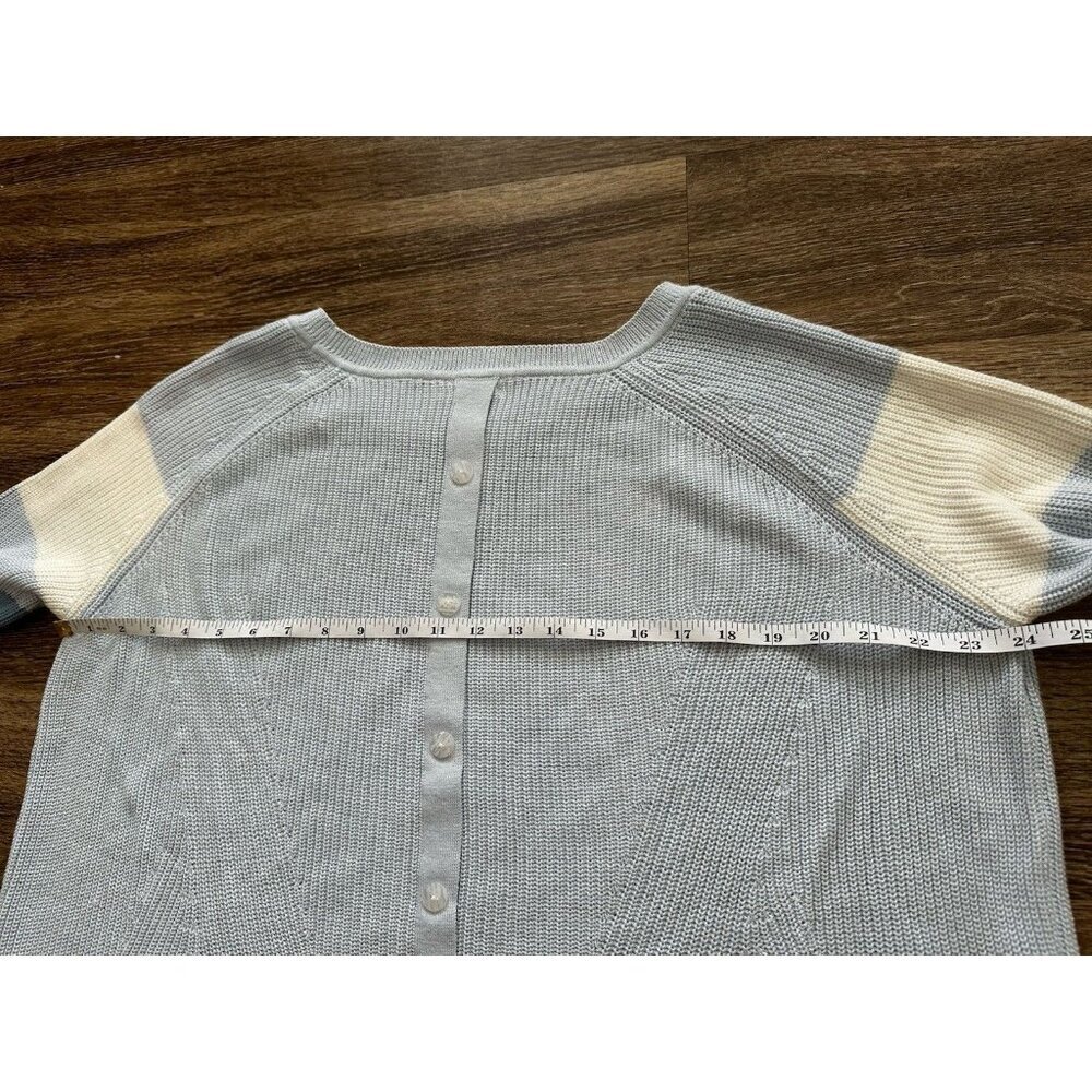 MERSEA Camden Striped Sweater Sky Blue/White Button Back Striped Sleeve ONE SIZE - Picture 8 of 10